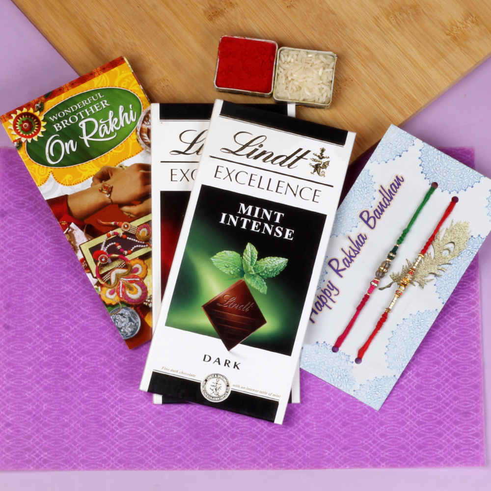 Pair of Rakhi with Two Lint Excellence Chocolates