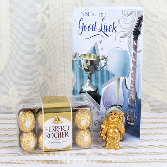 16 Pcs  Ferrero Rocher Box  with Good Luck Card and Laughing Buddha