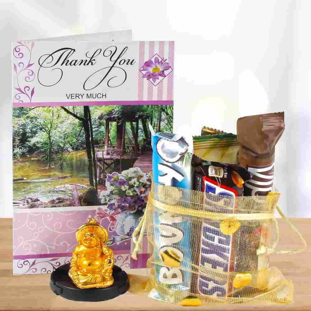 Imported Assorted Chocolates Laughing Buddha with Thank You Card