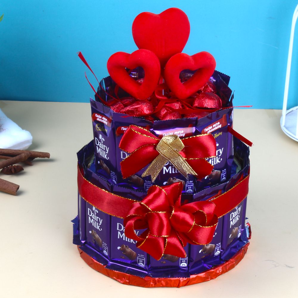 Two Tier Cake shape Arrangement of Dairy Milk Chocolates