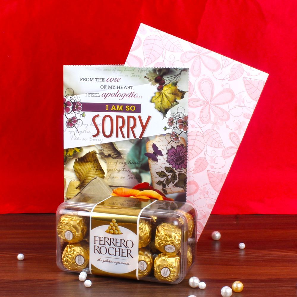 Sorry Greeting Card with Ferrero Rocher Chocolate Box