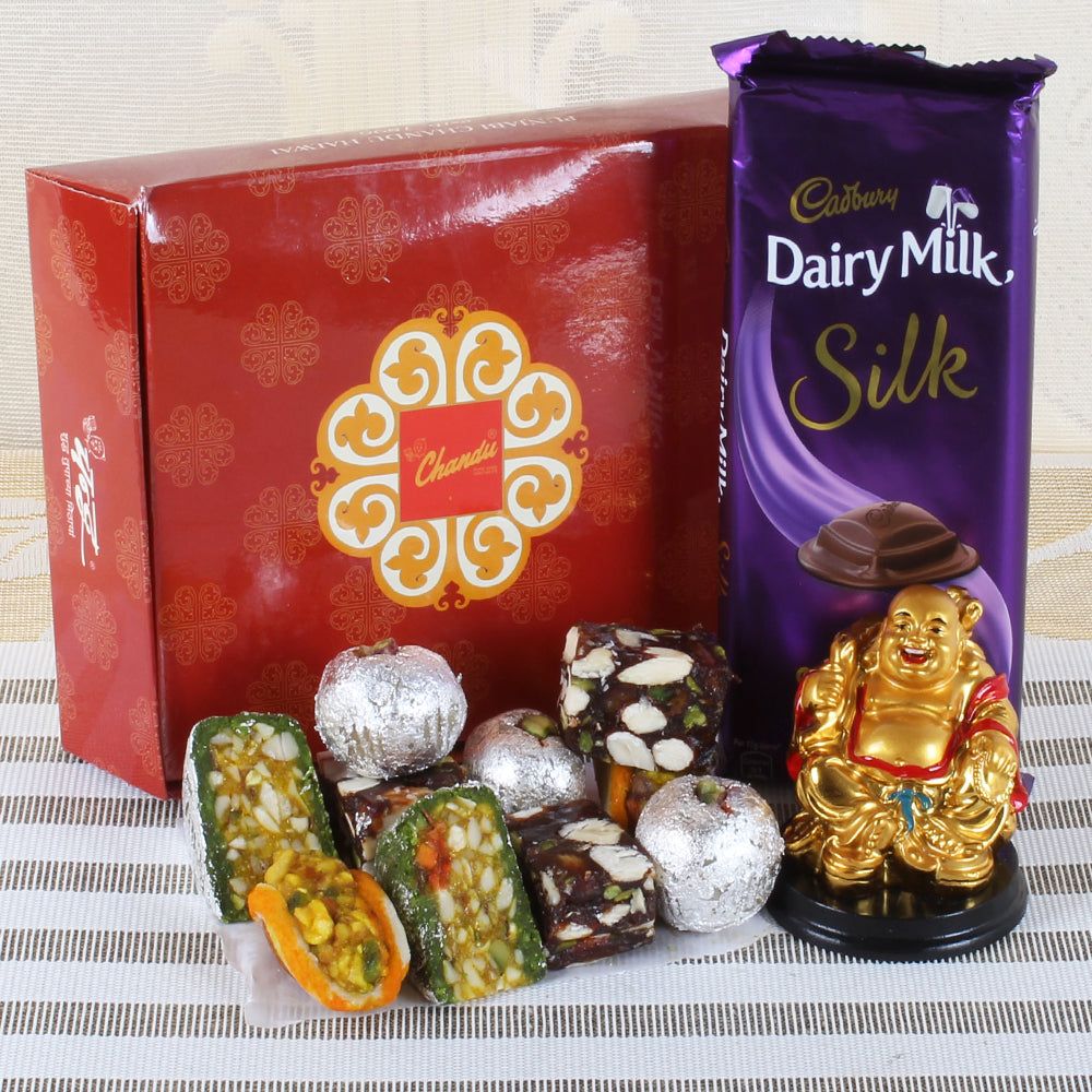 Cadbury Silk Chocolate Assorted Sweets and Laughing Buddha