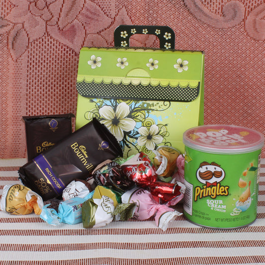 Bourneville and Imported Chocolate Toffees with Pringle Pack