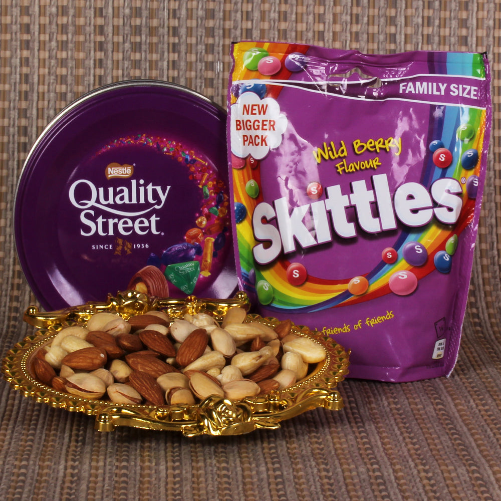 Quality Street and Skittles Chocolates with Dryfruits Tray
