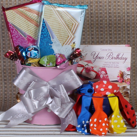 Birthday Gift of Wafer Chocolates and Balloons