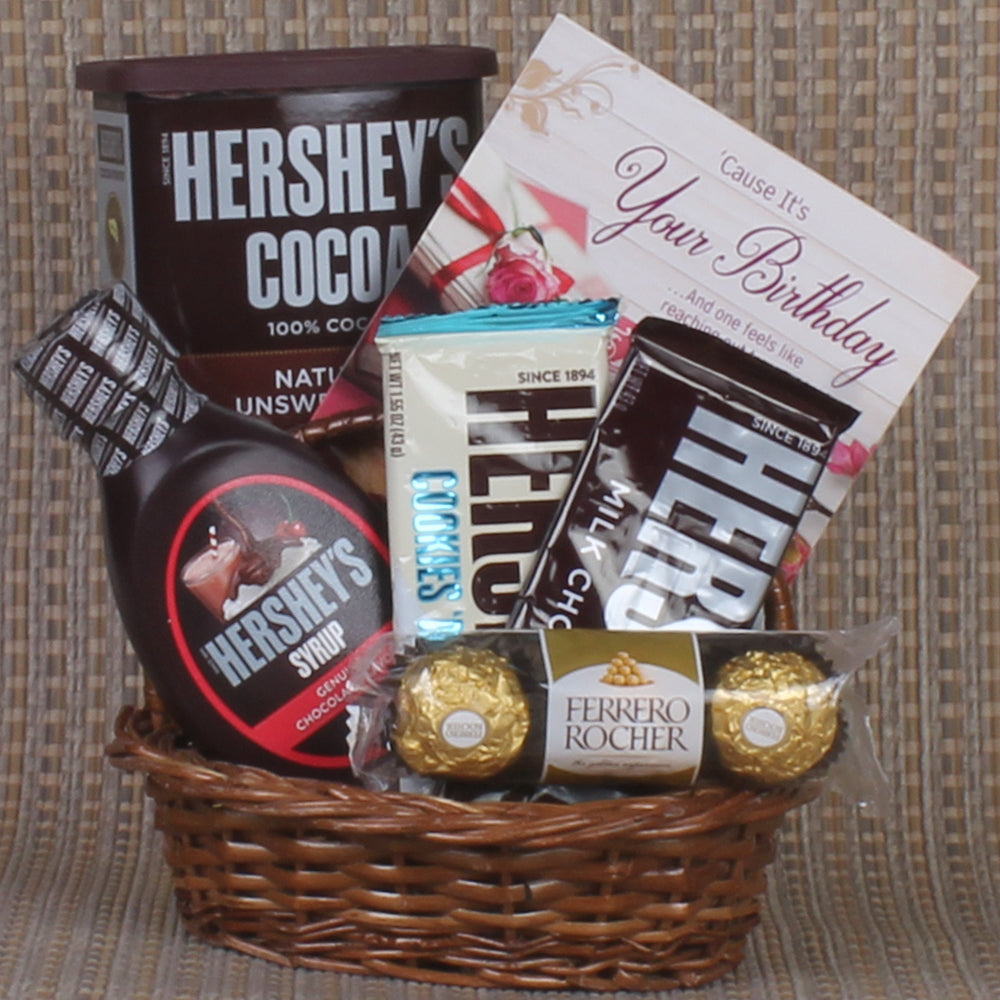 Birthday Basket of Hersheys Gourmet and Rocher chocolates