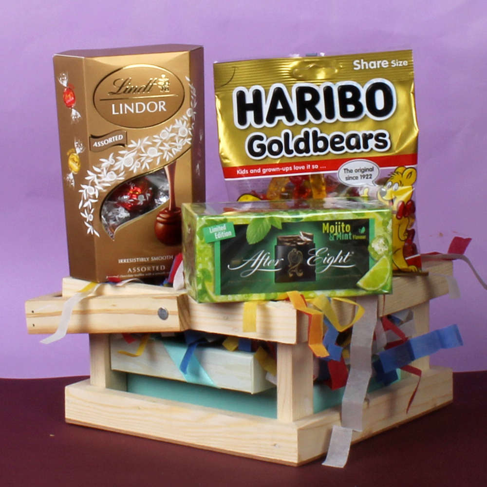 Wooden Basket of Best Imported Chocolates