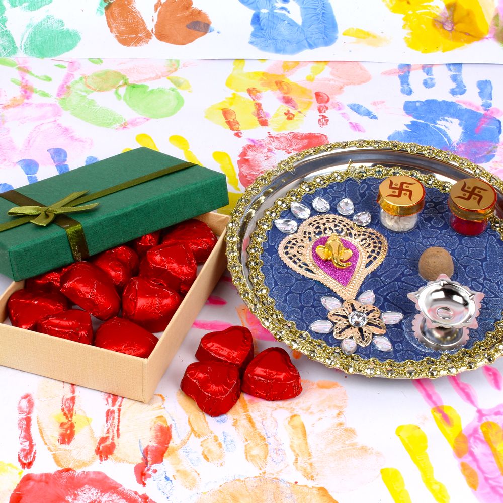 Holi Pooja Thali with Chocolates