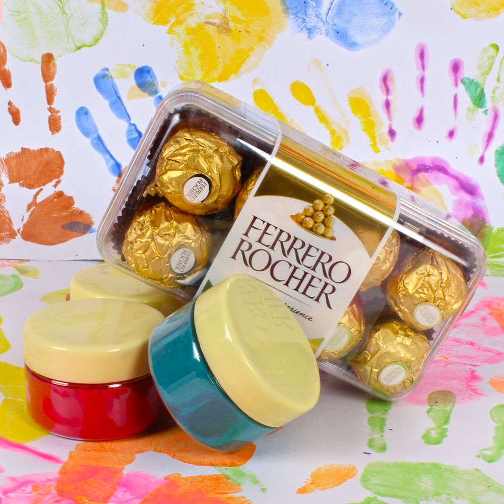 Herbal Holi colors and Ferrero Rocher chocolates combo