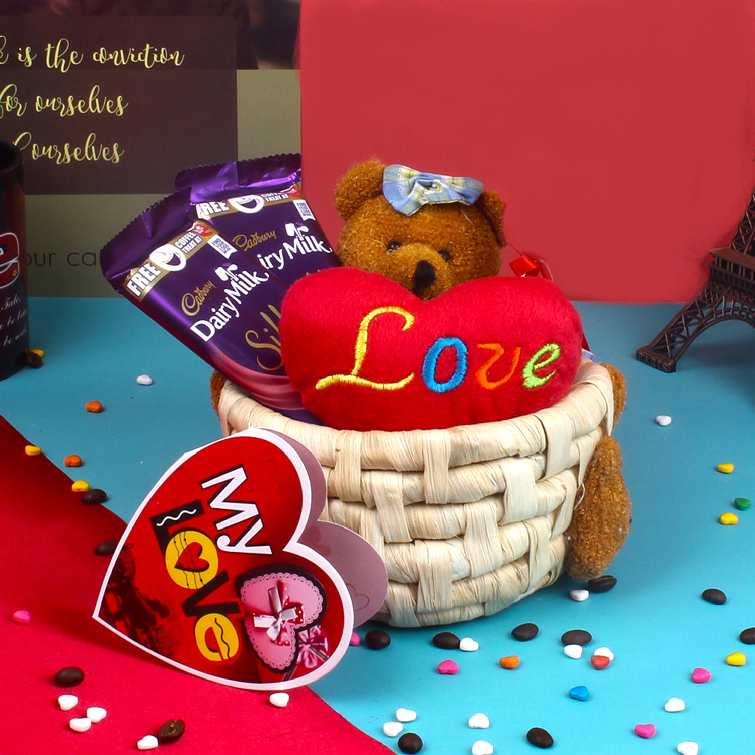 Valentines Day Teddy Love Silk Choco Basket – Chocolate Delivery