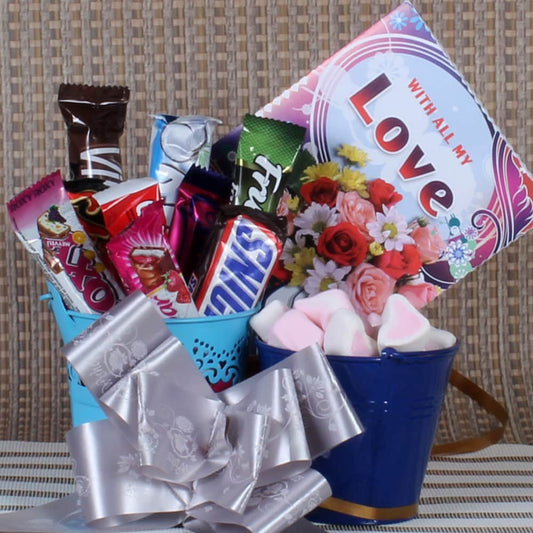 Bucket of Imported Chocolates and Marshmallow Candies for Valentines
