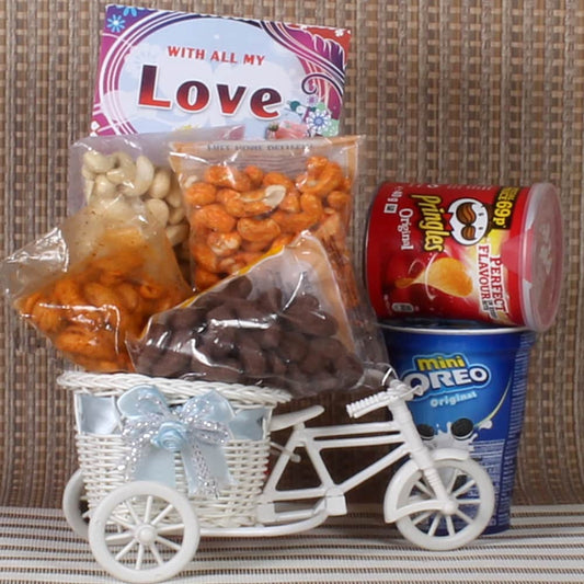 Valentines Love Treat of Dry Fruits and Chips