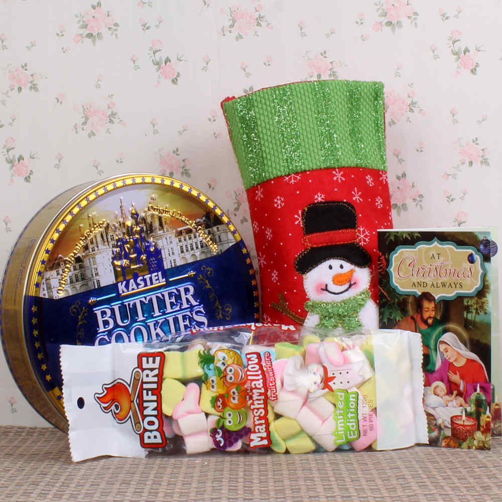 Christmas Hamper of Stocking with Marshmallow and Cookies